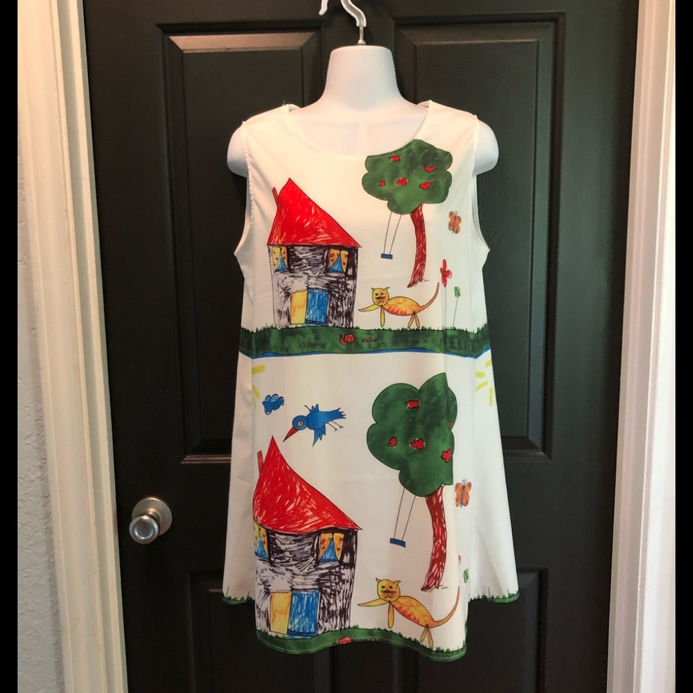 Quirky Shift Dress. Childs drawings.